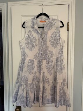 Oliphant White Sleeveless Mini Dress with Blue Floral Print